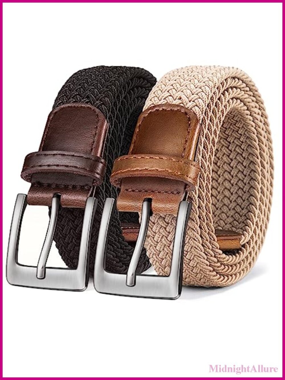 Woven Braided Stretch Web Belt 2 Pack for Men 1 3/8" Gift Boxed